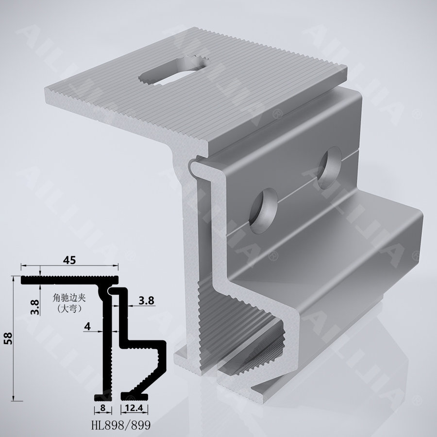 760/820角馳形防滑邊夾（大(dà)彎）彩鋼瓦鋁合金(jīn)光(guāng)伏支架配件(jiàn)